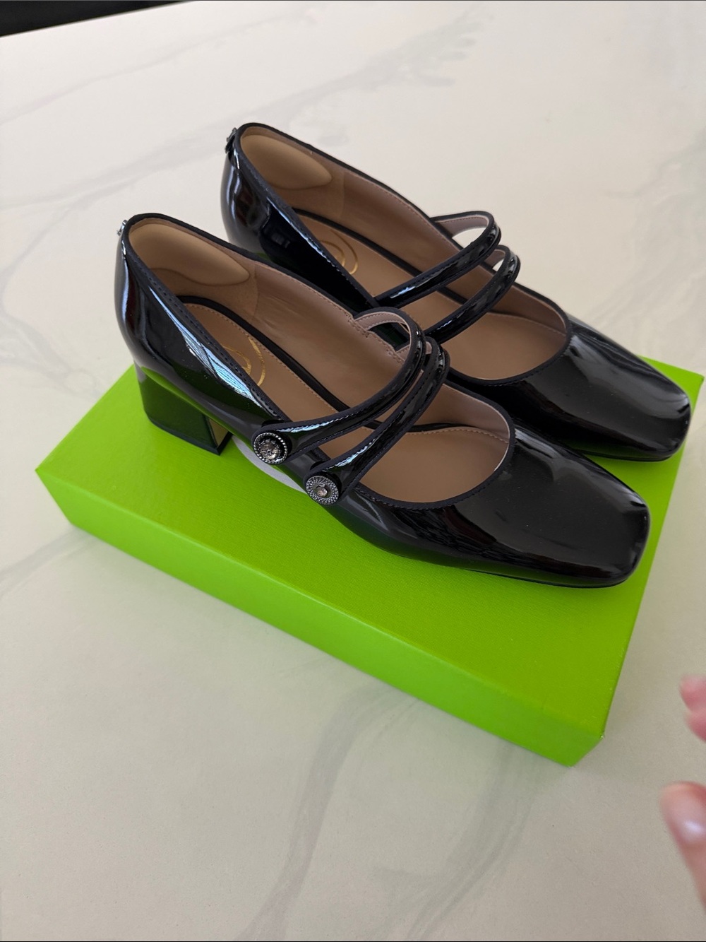 Sam Edelman Black Patent Double-Strap Mary Jane Block Heels